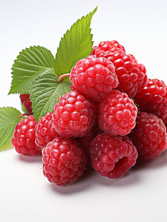 Fresh Ripe Raspberry on white background, Juicy and tasty Fruit, Healthy Food.の素材