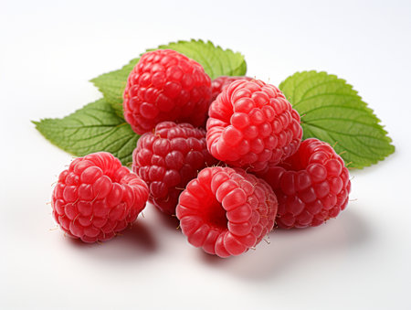 Fresh Ripe Raspberry on white background, Juicy and tasty Fruit, Healthy Food.の素材