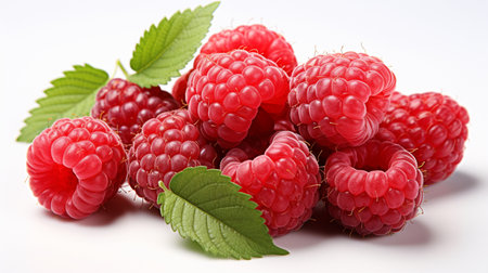 Fresh Ripe Raspberry on white background, Juicy and tasty Fruit, Healthy Food.の素材