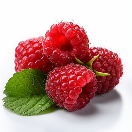 Fresh Ripe Raspberry on white background, Juicy and tasty Fruit, Healthy Food.の素材
