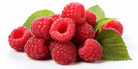 Fresh Ripe Raspberry on white background, Juicy and tasty Fruit, Healthy Food.の素材