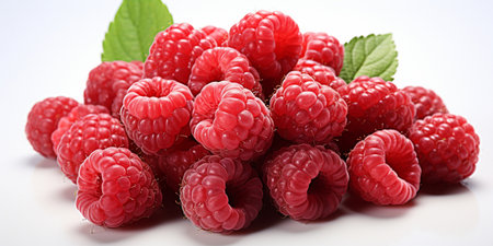 Fresh Ripe Raspberry on white background, Juicy and tasty Fruit, Healthy Food.の素材