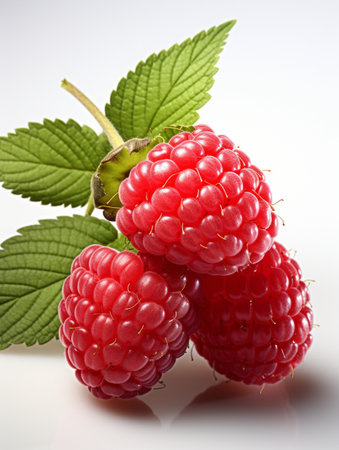 Fresh Ripe Raspberry on white background, Juicy and tasty Fruit, Healthy Food.の素材