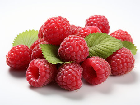 Fresh Ripe Raspberry on white background, Juicy and tasty Fruit, Healthy Food.の素材