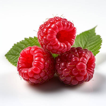 Fresh Ripe Raspberry on white background, Juicy and tasty Fruit, Healthy Food.の素材