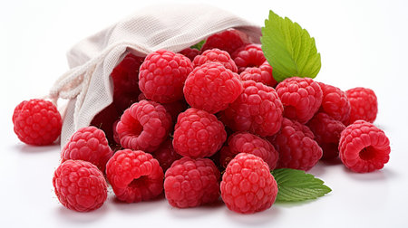 Fresh Ripe Raspberry on white background, Juicy and tasty Fruit, Healthy Food.の素材
