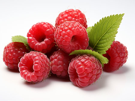 Fresh Ripe Raspberry on white background, Juicy and tasty Fruit, Healthy Food.の素材