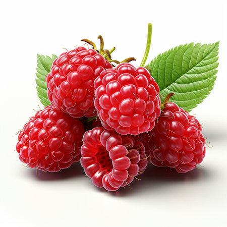 Fresh Ripe Raspberry on white background, Juicy and tasty Fruit, Healthy Food.の素材
