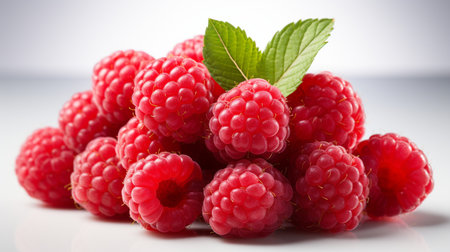Fresh Ripe Raspberry on white background, Juicy and tasty Fruit, Healthy Food.の素材
