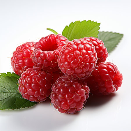 Fresh Ripe Raspberry on white background, Juicy and tasty Fruit, Healthy Food.の素材