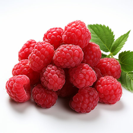 Fresh Ripe Raspberry on white background, Juicy and tasty Fruit, Healthy Food.の素材