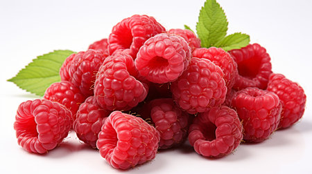 Fresh Ripe Raspberry on white background, Juicy and tasty Fruit, Healthy Food.の素材