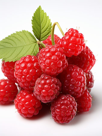 Fresh Ripe Raspberry on white background, Juicy and tasty Fruit, Healthy Food.の素材