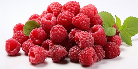 Fresh Ripe Raspberry on white background, Juicy and tasty Fruit, Healthy Food.の素材