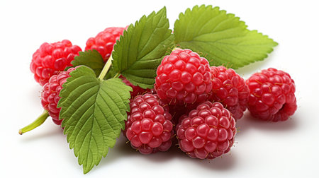 Fresh Ripe Raspberry on white background, Juicy and tasty Fruit, Healthy Food.の素材