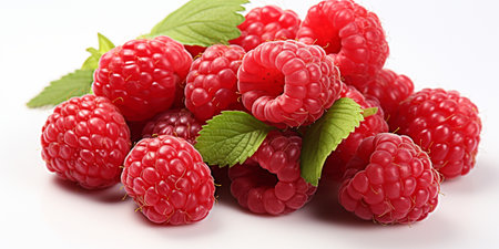 Fresh Ripe Raspberry on white background, Juicy and tasty Fruit, Healthy Food.の素材