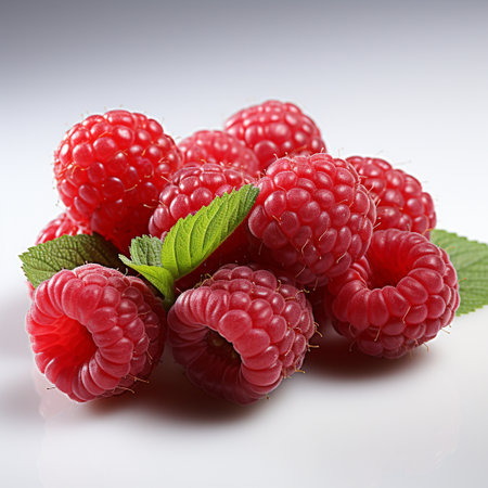 Fresh Ripe Raspberry on white background, Juicy and tasty Fruit, Healthy Food.の素材
