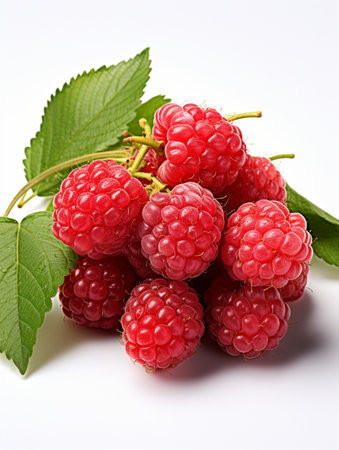 Fresh Ripe Raspberry on white background, Juicy and tasty Fruit, Healthy Food.の素材