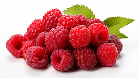 Fresh Ripe Raspberry on white background, Juicy and tasty Fruit, Healthy Food.の素材