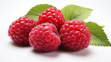 Fresh Ripe Raspberry on white background, Juicy and tasty Fruit, Healthy Food.の素材
