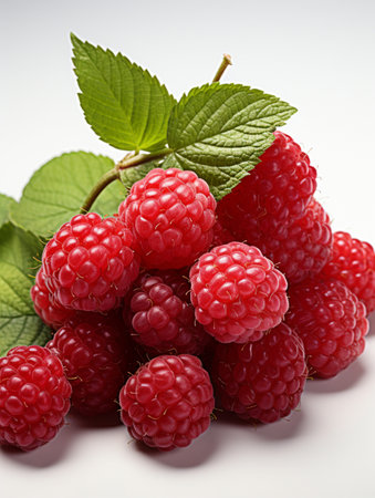 Fresh Ripe Raspberry on white background, Juicy and tasty Fruit, Healthy Food.の素材