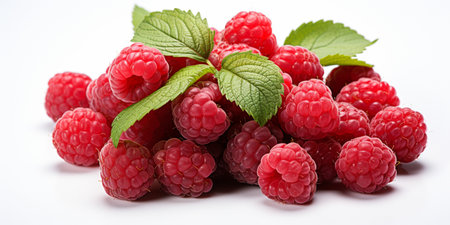 Fresh Ripe Raspberry on white background, Juicy and tasty Fruit, Healthy Food.の素材