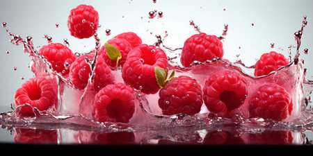Fresh Ripe Raspberry with Splash effect, Juicy and tasty Fruit, Healthy Foodの素材