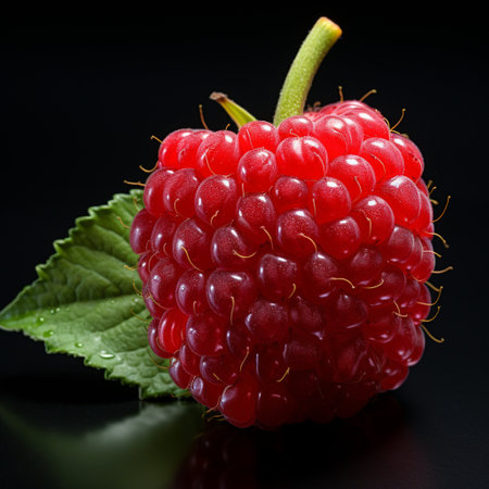 Fresh Ripe Raspberry on Black background, Juicy and tasty Fruit, Healthy Food.の素材