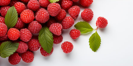 Top View of Fresh Ripe Raspberry on background, Juicy and tasty Fruit, Healthy Food, Copy space for text.の素材