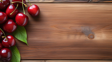 Top View of Fresh Ripe Cherry on background, Juicy and tasty Fruit, Healthy Food, Copy space for text.の素材