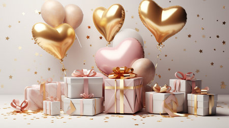 Gift box and balloon background, Symbol of Love, Festive Element, Happy Valentine's day, advertising material, Copy space.の素材