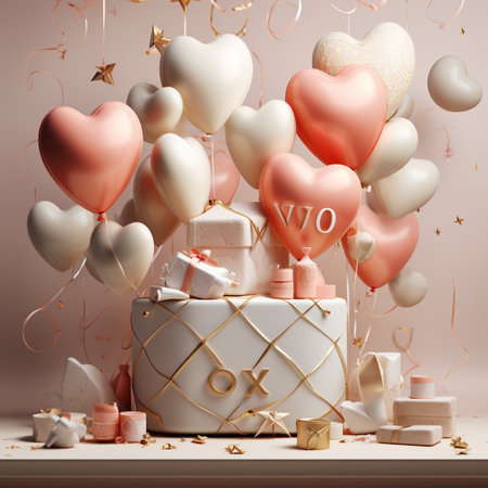 Gift box and balloon background, Symbol of Love, Festive Element, Happy Valentine's day, advertising material, Copy space.の素材
