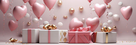 Gift box and balloon background, Symbol of Love, Festive Element, Happy Valentine's day, advertising material, Copy space.の素材
