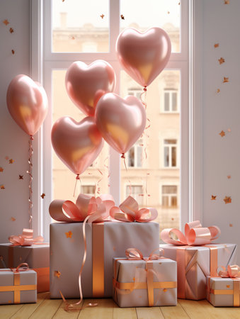 Gift box and balloon background, Symbol of Love, Festive Element, Happy Valentine's day, advertising material, Copy space.の素材
