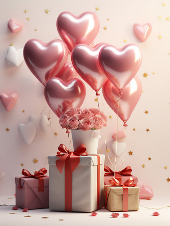 Gift box and balloon background, Symbol of Love, Festive Element, Happy Valentine's day, advertising material, Copy space.の素材