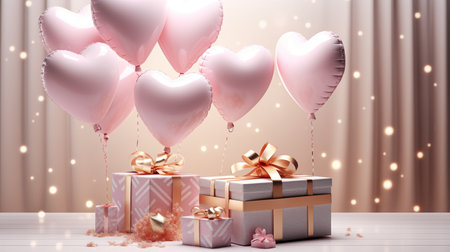 Gift box and balloon background, Symbol of Love, Festive Element, Happy Valentine's day, advertising material, Copy space.の素材