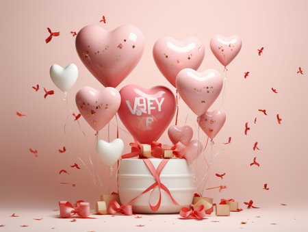 Gift box and balloon background, Symbol of Love, Festive Element, Happy Valentine's day, advertising material, Copy space.の素材
