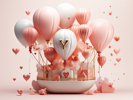 Gift box and balloon background, Symbol of Love, Festive Element, Happy Valentine's day, advertising material, Copy space.の素材