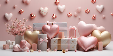 Gift box and balloon background, Symbol of Love, Festive Element, Happy Valentine's day, advertising material, Copy space.の素材