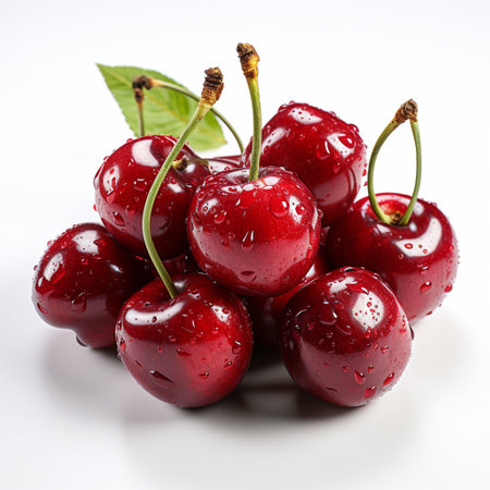 Fresh Ripe Cherry on white background, Juicy and tasty Fruit, Healthy Food.の素材