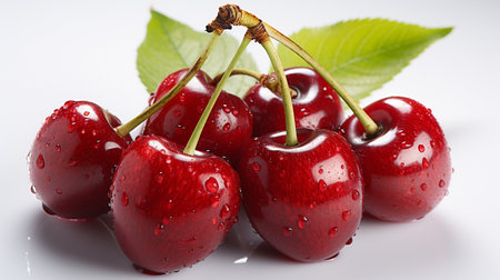 Fresh Ripe Cherry on white background, Juicy and tasty Fruit, Healthy Food.の素材