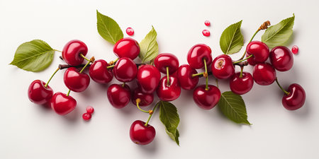 Fresh Ripe Cherry on white background, Juicy and tasty Fruit, Healthy Food.の素材