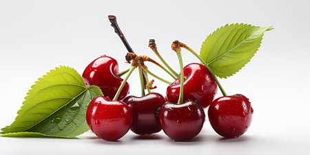 Fresh Ripe Cherry on white background, Juicy and tasty Fruit, Healthy Food.の素材