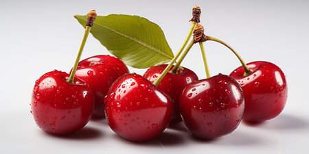 Fresh Ripe Cherry on white background, Juicy and tasty Fruit, Healthy Food.の素材