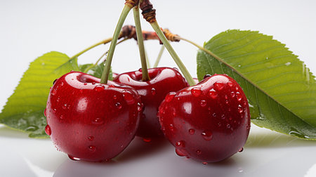 Fresh Ripe Cherry on white background, Juicy and tasty Fruit, Healthy Food.の素材