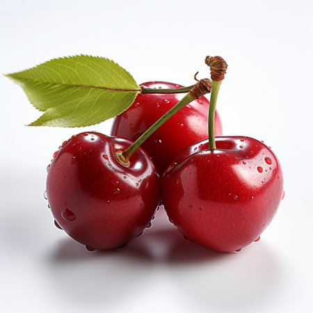 Fresh Ripe Cherry on white background, Juicy and tasty Fruit, Healthy Food.の素材