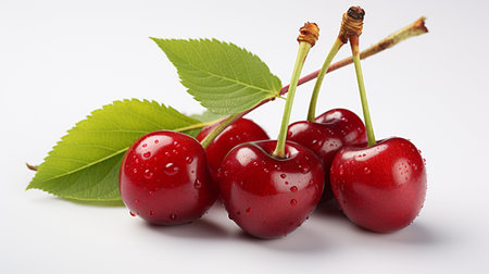 Fresh Ripe Cherry on white background, Juicy and tasty Fruit, Healthy Food.の素材
