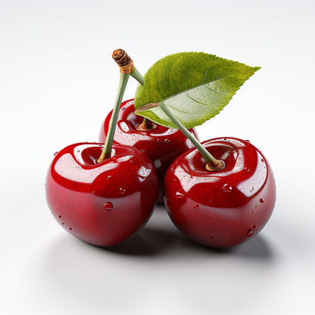 Fresh Ripe Cherry on white background, Juicy and tasty Fruit, Healthy Food.の素材