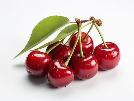 Fresh Ripe Cherry on white background, Juicy and tasty Fruit, Healthy Food.の素材