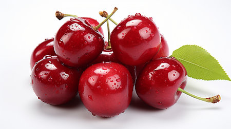 Fresh Ripe Cherry on white background, Juicy and tasty Fruit, Healthy Food.の素材